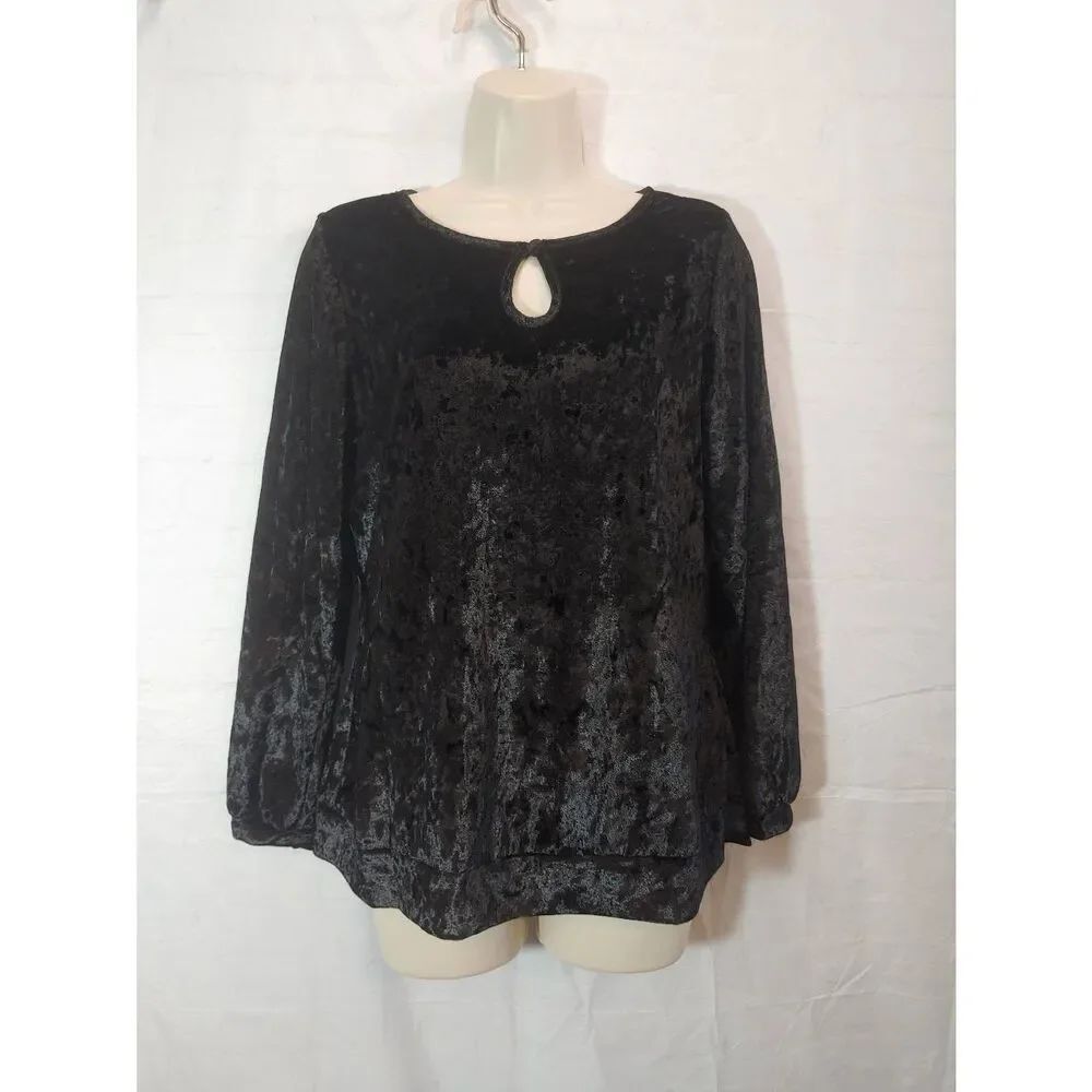 DG2 by Diane Gilman Women's Size Medium Black Velour Blouse